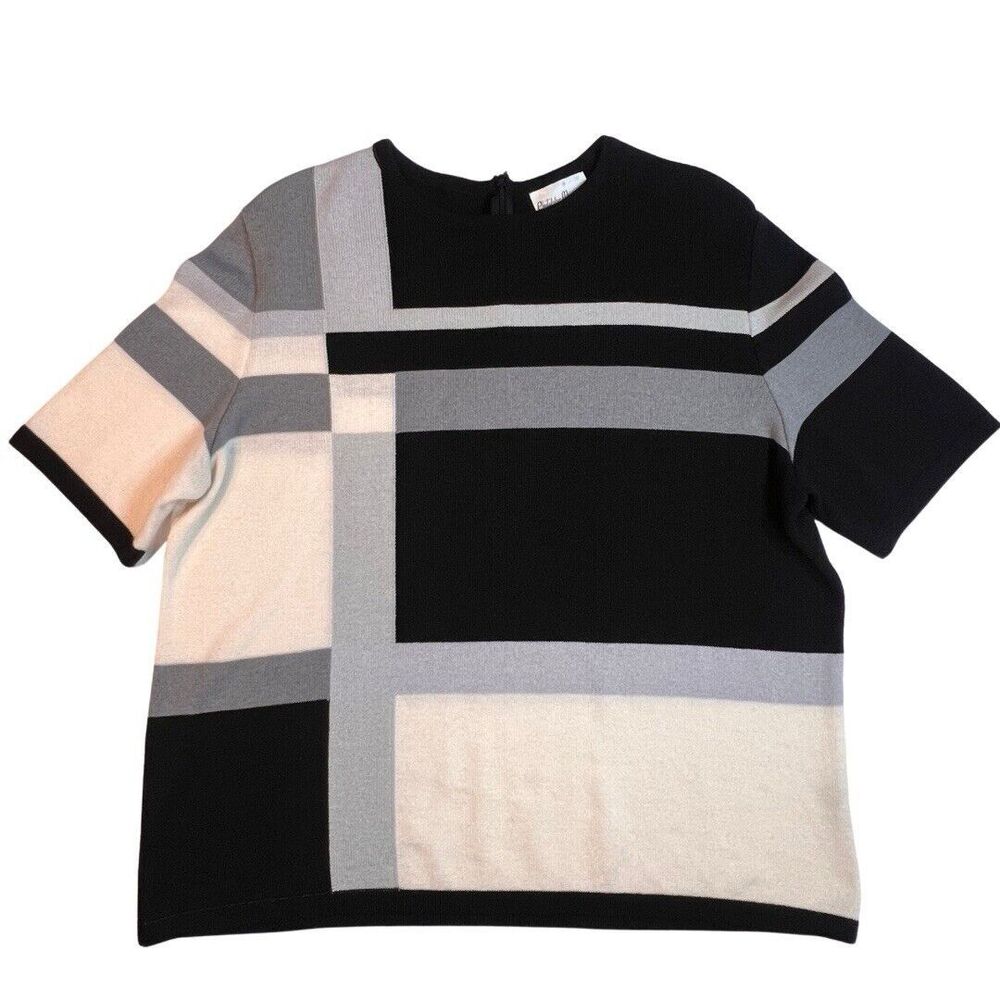 Philippe Marques Top Women 16 Blue Colorful Color Block Professional Knit Blouse